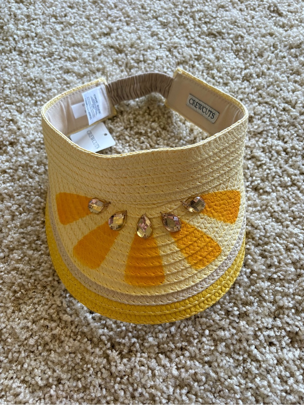 Crewcuts Lemon Straw Visor Embellished Gem Yellow One Size NWT